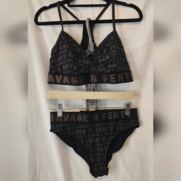 Savage x Fenty Bralette & High Leg Bikini in Black